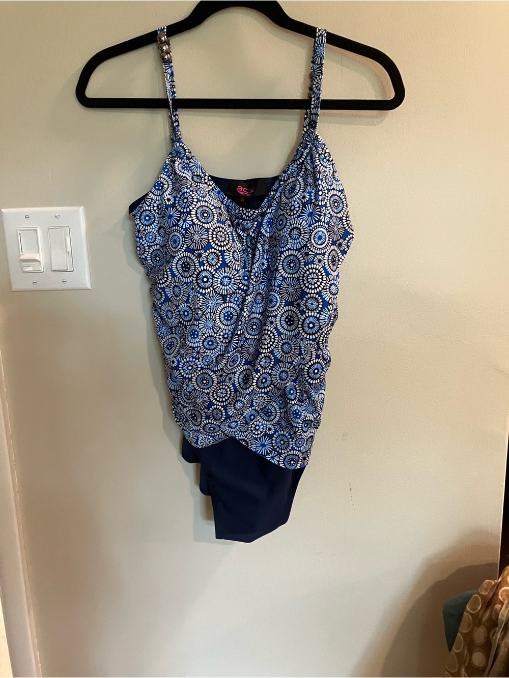2x Navy& White Pattern One-Piece Swimsuit - ACX nautical beaded straps flatterin